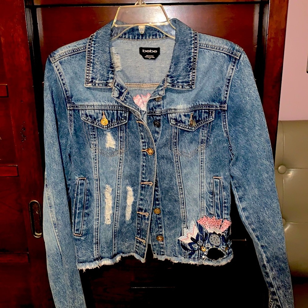Bebe embroidered and embellished jean jacket